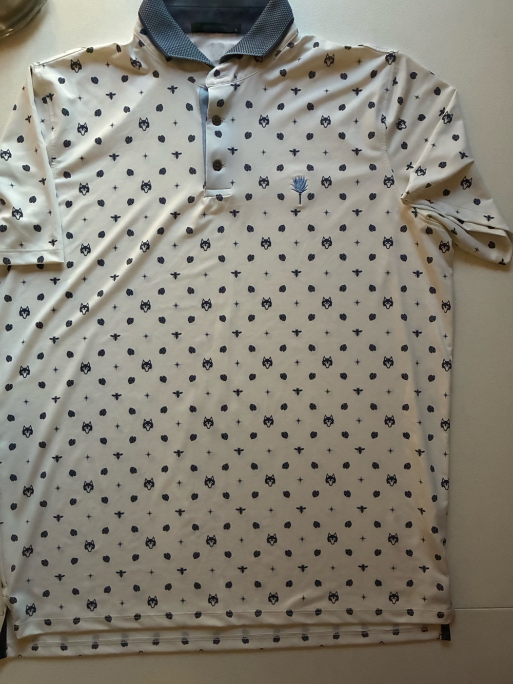 Greyson Cream Polo with Navy Micro Print Size Large